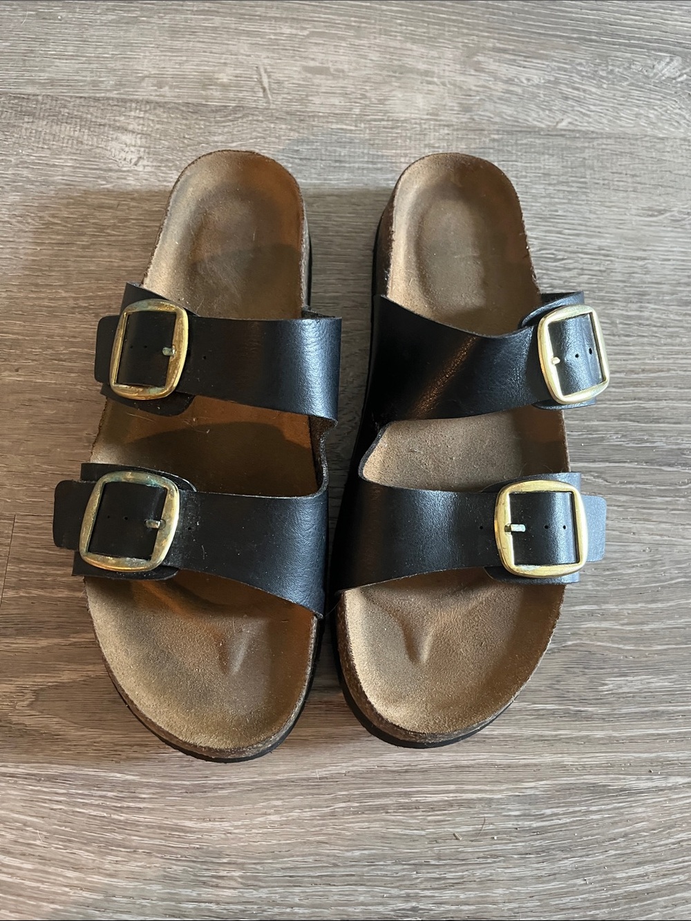 Target womans Black Slide Sandals with Gold Buckles